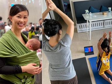 Gần 2 tháng sau sinh, Shark Linh chăm chỉ tập yoga cùng con gái giấu mặt