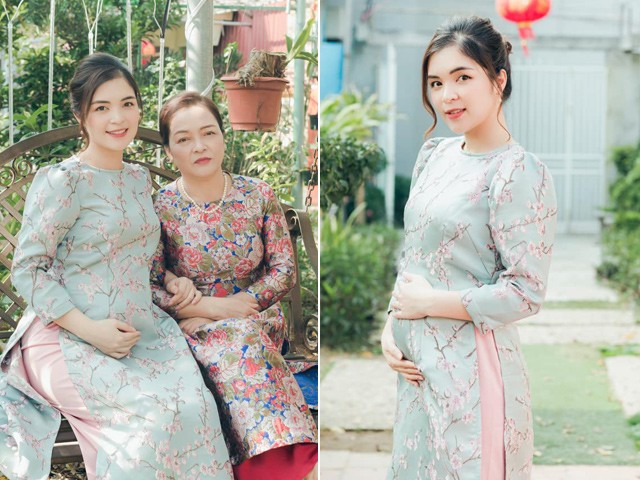 Chị gái Hòa Minzy mang bầu lần 2, mặc áo dài khoe bụng lùm lùm được khen xinh nhất nhà