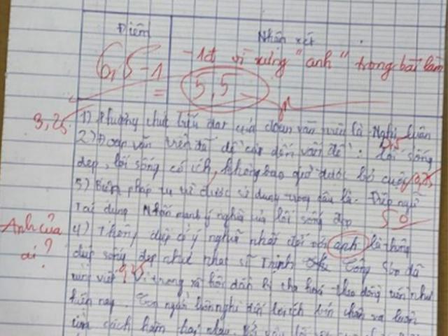 Chỉ vì một chữ không ngờ bài văn mất toi 1 điểm, bật cười xem lời phê của giáo viên
