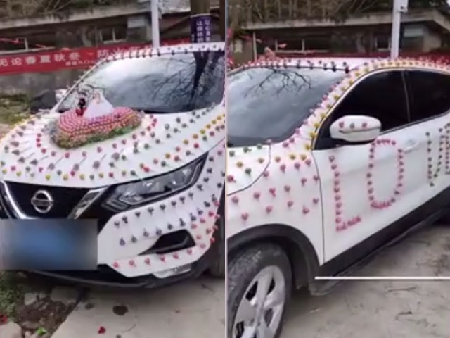 The groom decorated the flower wagon with 1,314 lollipops, the village gate was stripped clean by the people - 3
