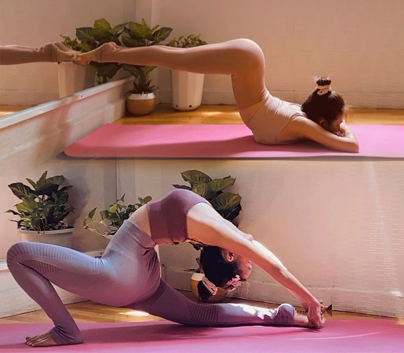 Vì đã theo đuổi yoga được một thời gian dài, Sĩ Thanh có thể dễ dàng cân được mọi động tác thách thức nhất.
