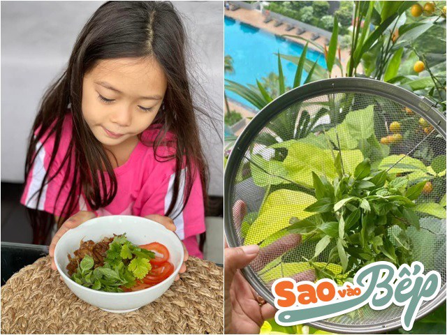 Vừa về Singapore, Đoan Trang hái rau vườn nhà làm ngay món này cho chồng và ái nữ