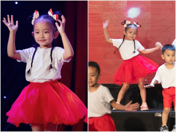 Con gái Khánh Thi Phan Hiển 4 tuổi cao vượt bạn bè, đúng chuẩn con nhà nòi nhảy cực khéo ở trường