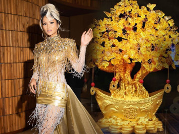 H'Hen Niê phát sáng như cây tài lộc trong bộ trang phục ngập tràn ánh vàng rực rỡ