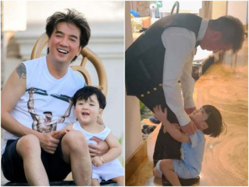 U50 mới có con trai đầu lòng, Đàm Vĩnh Hưng tan chảy khi quý tử ôm chặt chân không cho bố đi làm
