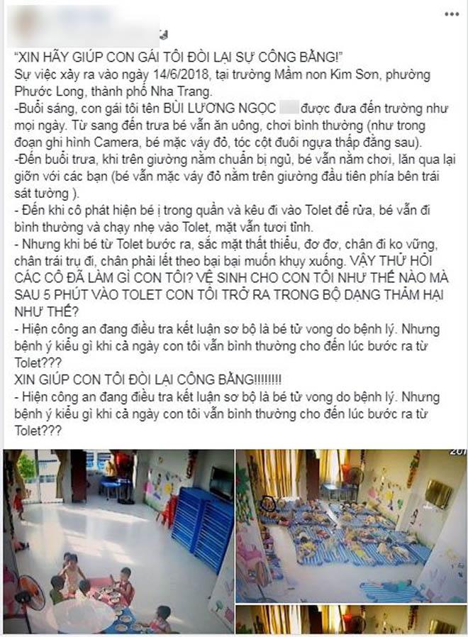 be gai 4 tuoi chet bat thuong tai mam non, nguoi me gui tam thu cau cuu cu dan mang - 1