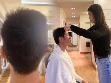 Á hậu Diễm Trang tự cắt tóc cho chồng, tưởng không đẹp ai ngờ đẹp không tưởng!