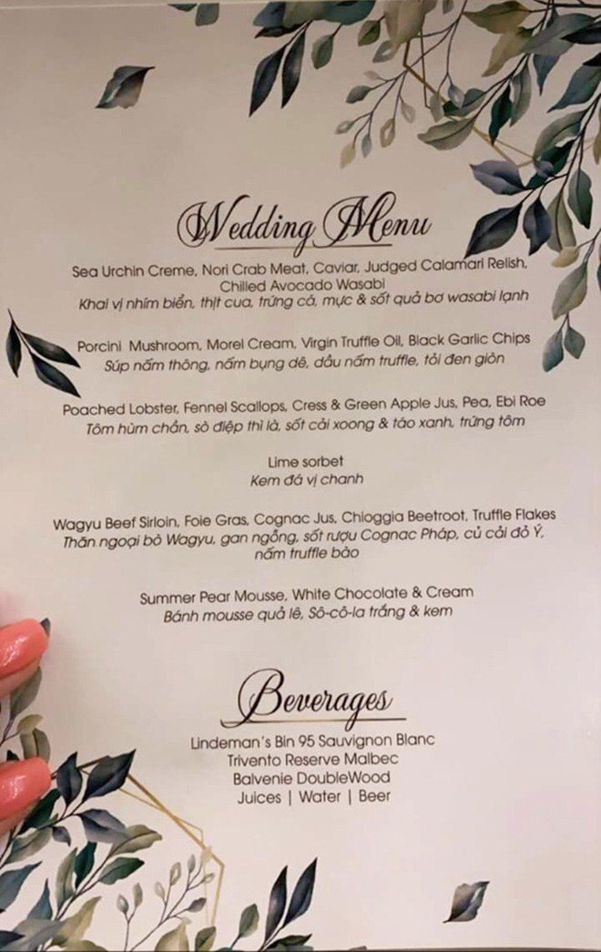 Thực đơn Cưới ở Biển Xa Hoa Mới Nhất La Nữ Diễn Vien Cưới Giam đốc Tập đoan Nghin Tỷ