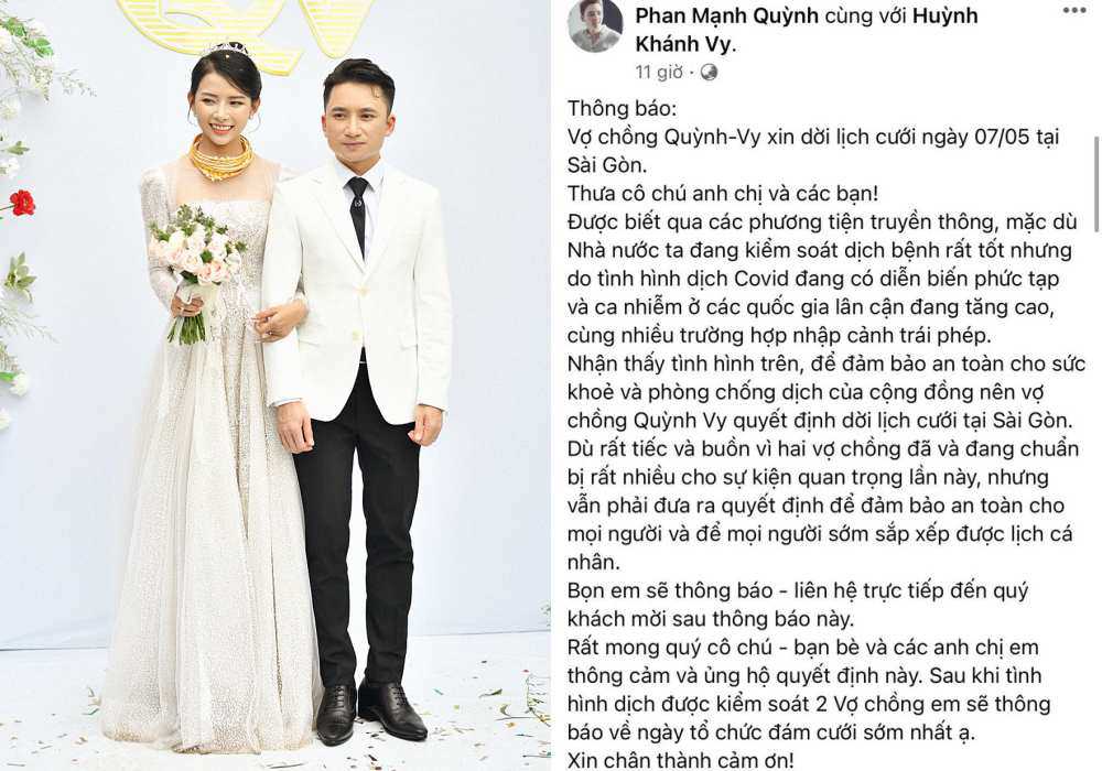 Vợ chồng Phan Mạnh Quỳnh bị thiệt hại khi thông báo hoãn cưới lần 3 vì dịch COVID-19 - 3