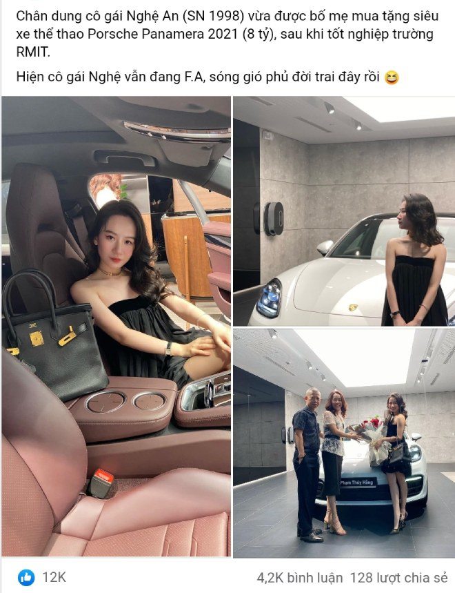 Danh tính cô gái Nghệ An xinh đẹp được bố mẹ tặng siêu xe 8 tỷ đồng