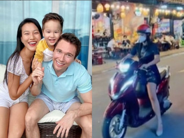 Sau đổ vỡ hôn nhân với chồng Tây, MC Hoàng Oanh tự lái xe máy đi làm buổi tối