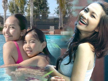 Cùng đi bơi, con gái Kim Hiền khoe da bánh mật, nhìn sang mẹ U40 mà đẹp hơn thời Út Ráng 