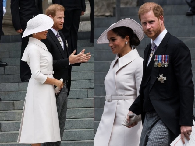 Harry và Meghan ngồi đối diện vợ chồng William và Kate, về thẳng nhà sau Lễ Tạ ơn Nữ hoàng