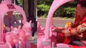 Chú rể đón dâu bằng chiếc xe "độc nhất vô nhị" khiến dân tình cười ra nước mắt