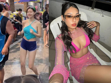 Rửa mắt với những bộ cánh mặc cho có tại lễ hội té nước Thái Lan, khó phân biệt áo ngực với croptop