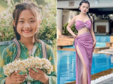 Bé gái bán rong Hà Giang diện bikini khoe dáng ở nước ngoài sau khi được một doanh nhân Hà Thành bỏ tiền nuôi dưỡng
