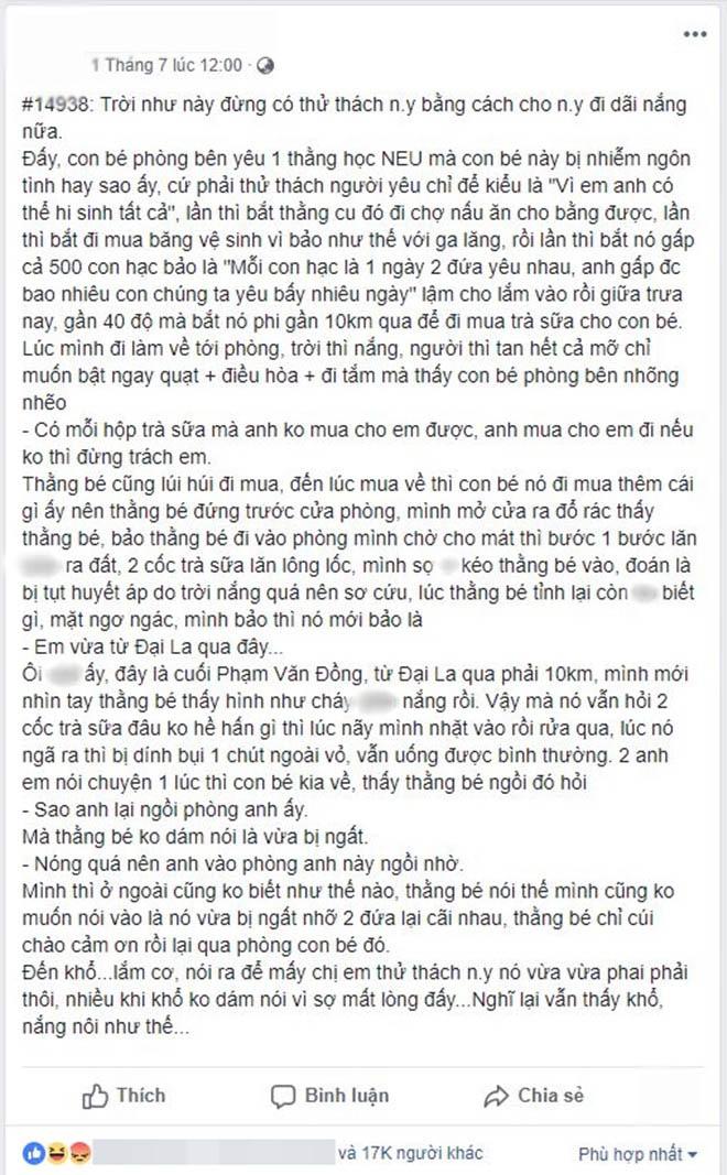 ban gai doi uong tra sua, anh chang ngat xiu vi di hon 10km duoi troi nang 40 do - 1
