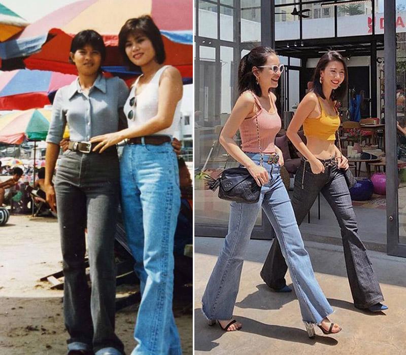 Những chiếc quần jeans ống loe, ống rộng quay trở lại. Các mẹ thì đã mặc từ thập niên 80.
