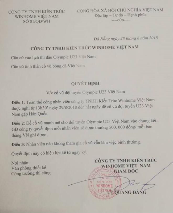 hang loat cong ty cho nghi lam co vu u23 vn, moi ban thang sep thuong tien tuoi 500.000/nhan vien - 2