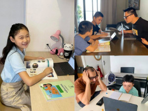 Con học online ở nhà: Huỳnh Đông ôm đầu bất lực, BTV Quang Minh ngồi kèm sát sàn sạt