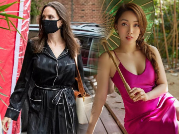 Cộp mác Angelina Jolie, vợ Chi Bảo cũng mặc đồ ngủ ra sân bay, ai vào "bóc giá" cũng phỏng tay