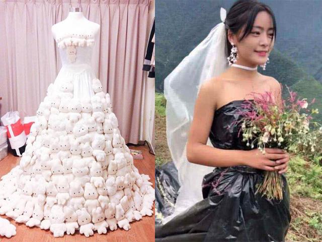 Việt Nam có váy cưới đính gấu bông nhưng vẫn thua váy làm từ nilong đựng rác của Trung Quốc