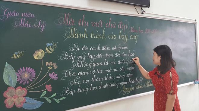 18 co giao tieu hoc thi viet chu dep, dan mang sung so: "viet tay ma dep den the" - 5