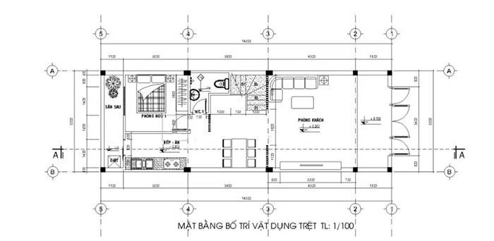 Thiết kế nhà 2 tầng 4.2x11m 2 phòng ngủ mái bằng
