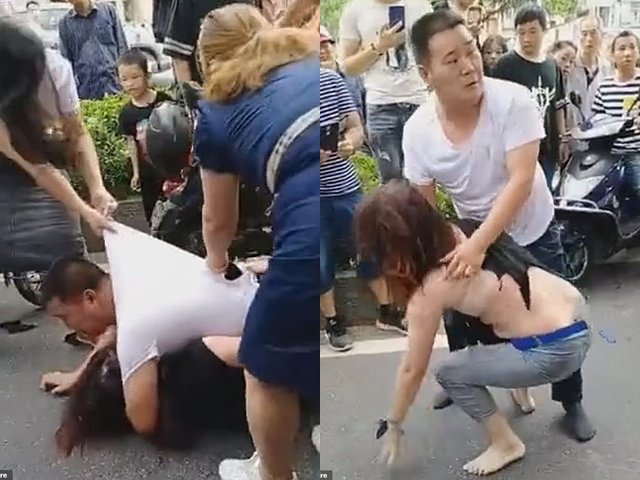 Vợ đánh ghen lột đồ tình nhân giữa đường, phản ứng của chồng mới đáng phẫn nộ