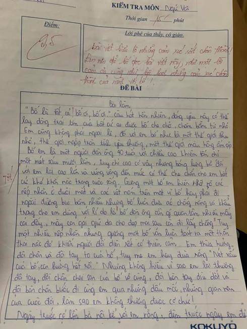 Bài Văn Tả Bố Được Cô Giáo Chấm 9,5 Điểm Khiến Cộng Đồng Mạng Phát Khóc