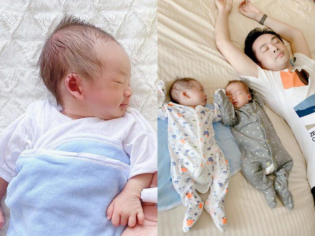 Vợ trẻ chuẩn đẻ thuê, 2 con Dương Khắc Linh giống bố từ mặt mũi cho tới nết ngủ