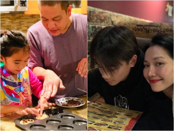 Chồng Việt kiều hì hụi làm bánh cùng con gái, phản ứng của con riêng Kim Hiền mới đáng bàn