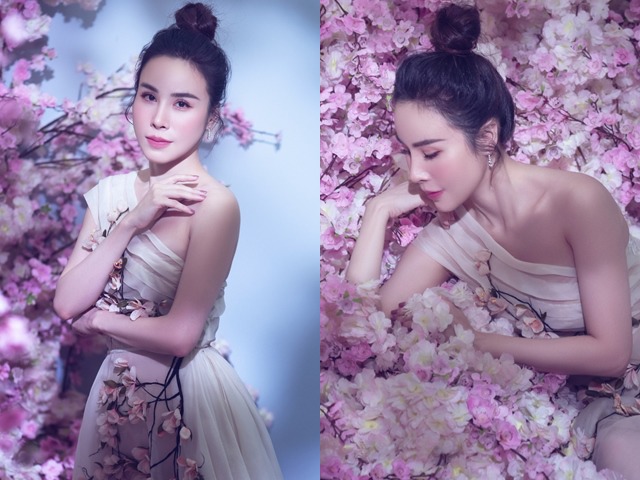 Hoa hậu Hoàng Dung khoe vẻ mong manh bên hoa