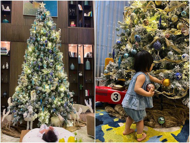 Con gái Cường Đôla lớn phổng phao, phụ mẹ trang trí Giáng sinh trong biệt thự triệu đô