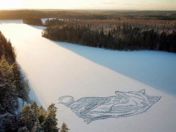 Choáng với con cáo khổng lồ trên mặt hồ đóng băng ở Hà Lan