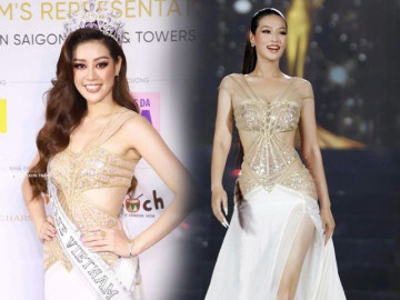 Mặc lại váy cũ của Hoa hậu Khánh Vân, Tân Hoa hậu Đoàn Thiên Ân như được truyền may mắn