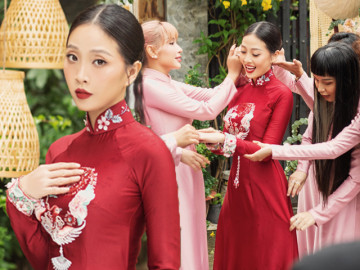 Cô dâu Liêu Hà Trinh mặc áo dài cưới rực rỡ, tô nhan sắc đậm màu truyền thống thời ông bà anh