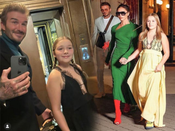 Tiểu thư nhà David Beckham tuổi 11 được mẹ cho mặc váy ren, sơn móng tay điệu đà như người lớn