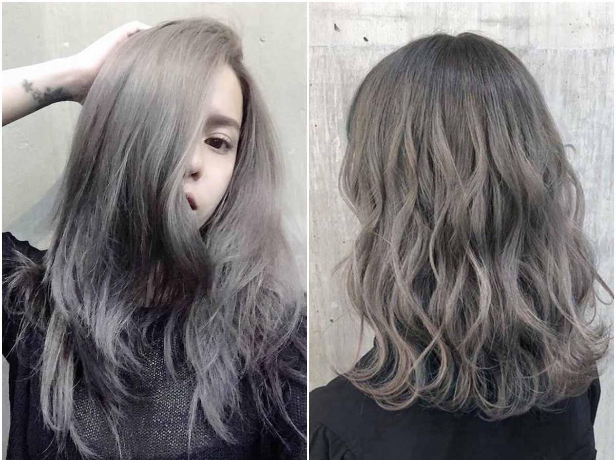 Bộ tóc giả nữ Hàn Quốc nguyên đầu cúp màu ĐEN XÁM KHÓI  tặng kèm
