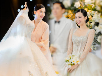 Mỹ nhân có làn da đẹp nhất Hoa hậu Việt Nam mặc váy cưới 650 triệu, đẹp tuyệt trong đám cưới giấu mặt chú rể