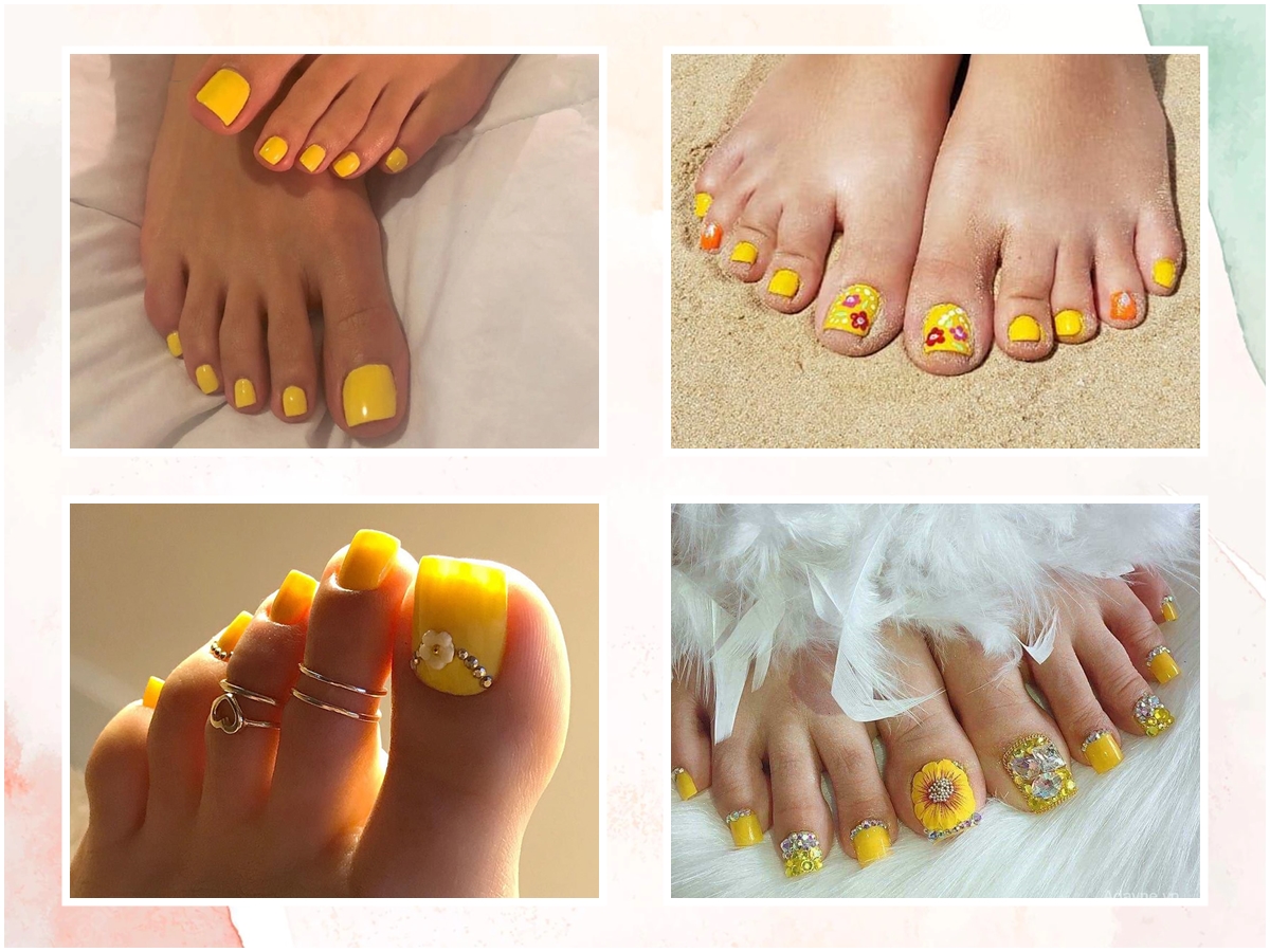 15 kiểu móng chân màu vàng đẹp năng lượng tươi tắn