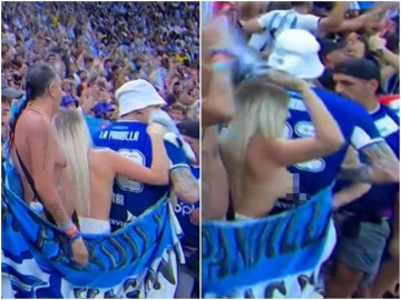 Nữ cổ động viên Argentina phấn khích lột áo lộ nửa trên giữa sóng truyền hình, bị chỉ trích dữ dội